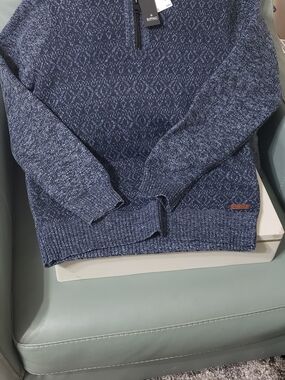 Buffalo David Bitton Navy Blue Patterned Zip-Front Knit Sweater